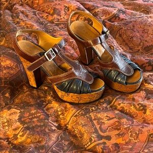 Chie Mihara Brown and Blue Platform Heels